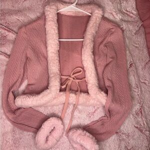 Pink Fuzzy Trim Cardigan